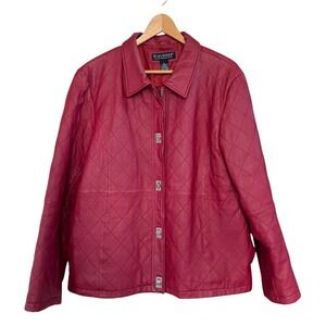 Wmns Red Vintage Dialogue Quilted Diamond Stitch Silver Hdwr Leather Jacket‎ L
